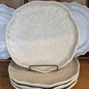 4 White Majolica Lettuce Ware Dessert/Salad Plates
